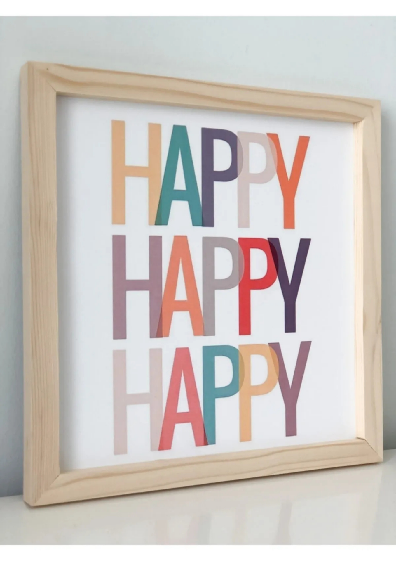 Doğal Ahşap Kenarlı Happy Duvar Dekoru Salon Oturma Yatak Çocuk Odası için Tablo Seti