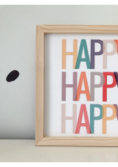 Doğal Ahşap Kenarlı Happy Duvar Dekoru Salon Oturma Yatak Çocuk Odası için Tablo Seti