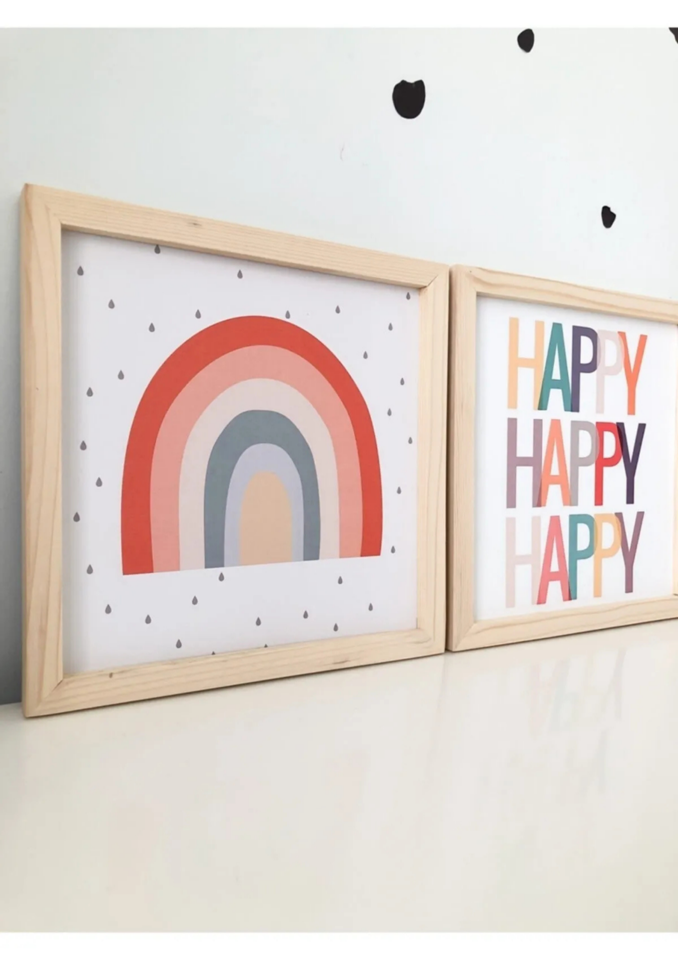 Doğal Ahşap Kenarlı Happy Gökkuşağı Duvar Dekoru Salon Oturma Yatak Çocuk Odası için Tablo Seti