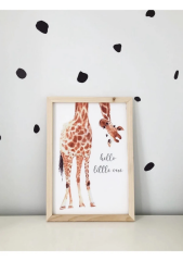 Doğal Ahşap Kenarlı Hello Little One Duvar Dekoru Salon Oturma Yatak Odası için Tablo Seti