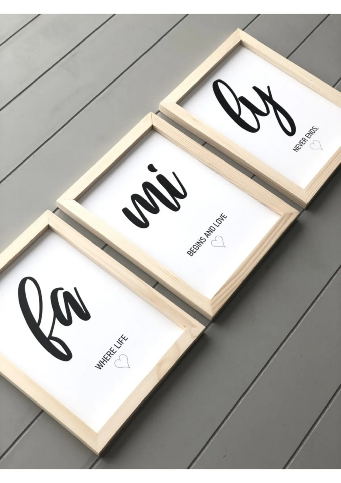 Doğal Ahşap Kenarlı Family Duvar Dekoru Salon Oturma Yatak Odası için Tablo Seti