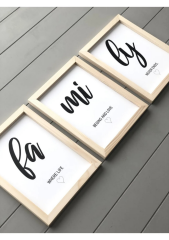 Doğal Ahşap Kenarlı Family Duvar Dekoru Salon Oturma Yatak Odası için Tablo Seti