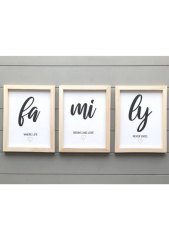 Doğal Ahşap Kenarlı Family Duvar Dekoru Salon Oturma Yatak Odası için Tablo Seti