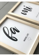 Doğal Ahşap Kenarlı Family Duvar Dekoru Salon Oturma Yatak Odası için Tablo Seti