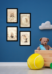 4 Parça Çerçeve Görünümlü Masalsı Duvar Dekoru Çocuk Odası için Tablo Seti