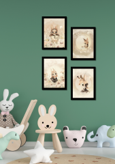 4 Parça Çerçeve Görünümlü Masalsı Duvar Dekoru Çocuk Odası için Tablo Seti