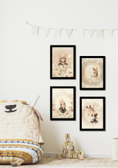 4 Parça Çerçeve Görünümlü Masalsı Duvar Dekoru Çocuk Odası için Tablo Seti