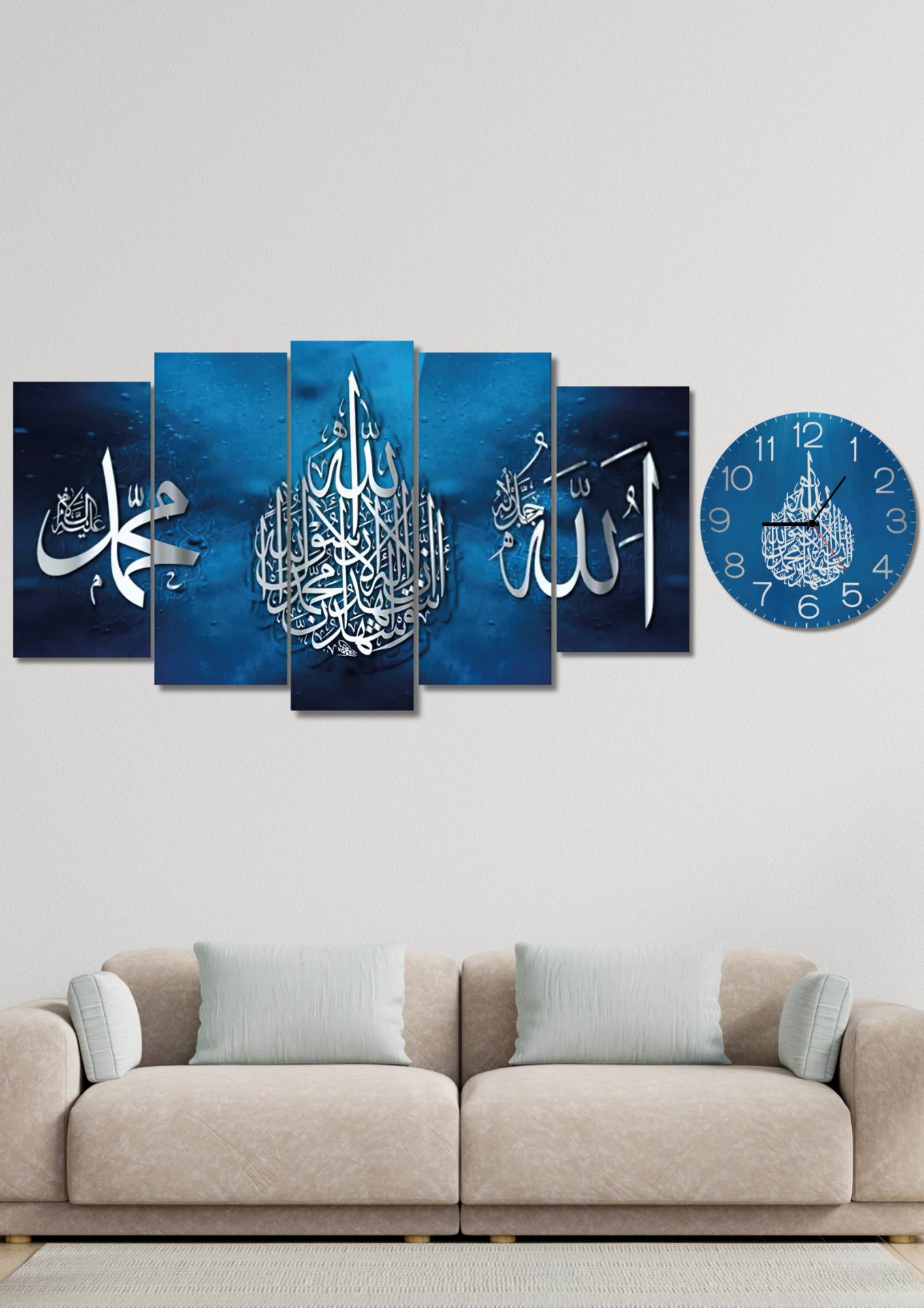 Ahşap Tablo+Saat Duvar Dekoru Tablo Seti - Salon Oturma Yatak Odası için Mdf Duvar Saati