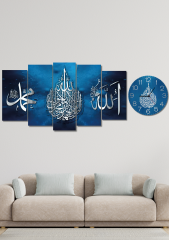 Ahşap Tablo+Saat Duvar Dekoru Tablo Seti - Salon Oturma Yatak Odası için Mdf Duvar Saati