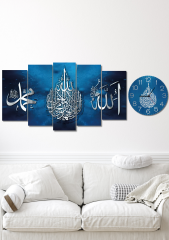 Ahşap Tablo+Saat Duvar Dekoru Tablo Seti - Salon Oturma Yatak Odası için Mdf Duvar Saati