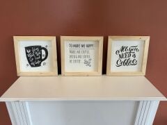 Doğal Ahşap Çerçeveli Coffee Duvar Dekoru - Mutfak Kahve Köşesi için Tablo Seti