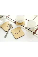 Akça Ağaç Lazer Kesim Tost Şekilli Sevimli Bardak Altlığı Mutfak Dekorasyonu