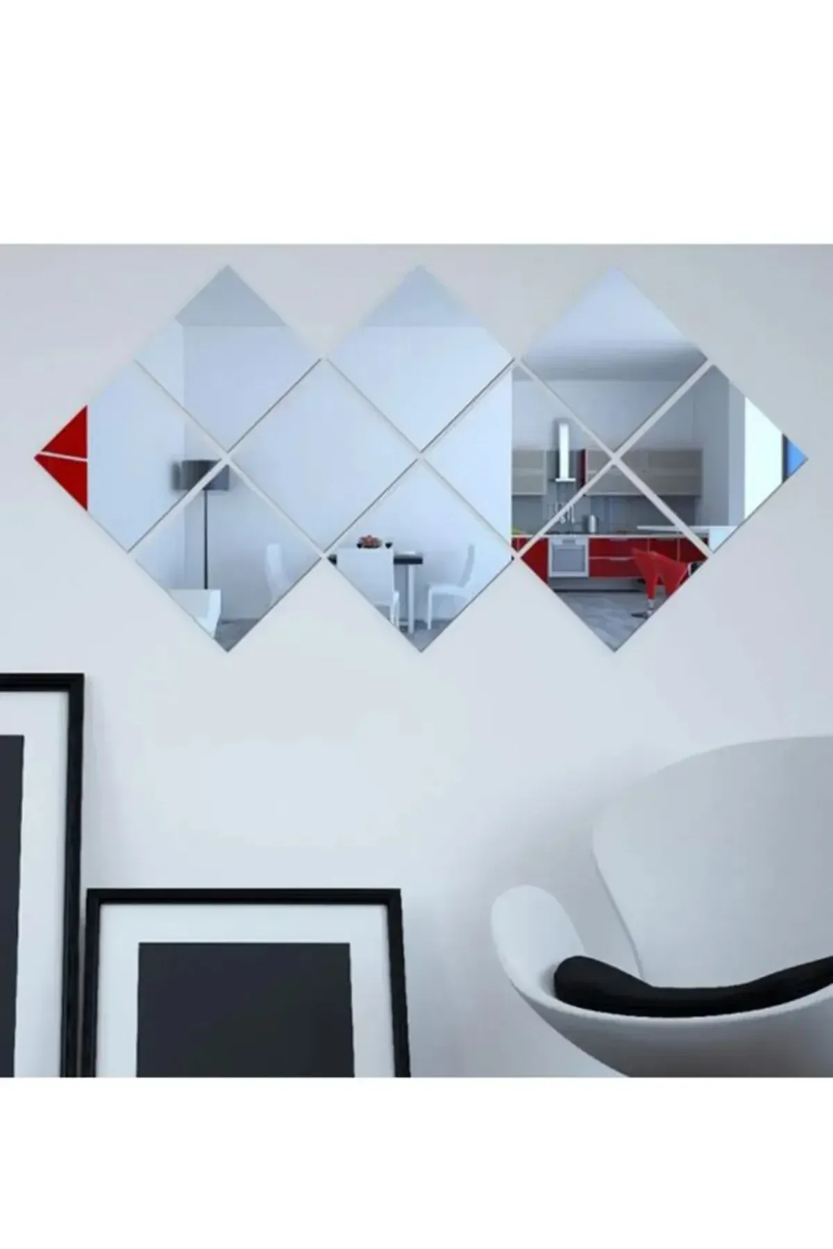 Gümüş Pleksi 10 adet Kare Ayna Duvar Dekoru Salon Oturma Yatak Odası Ofis Antre için