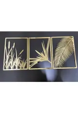 Gold Pleksi 3lü Modern Çiçekler Duvar Dekoru - Salon Oturma Yatak Odası Için Tablo Seti