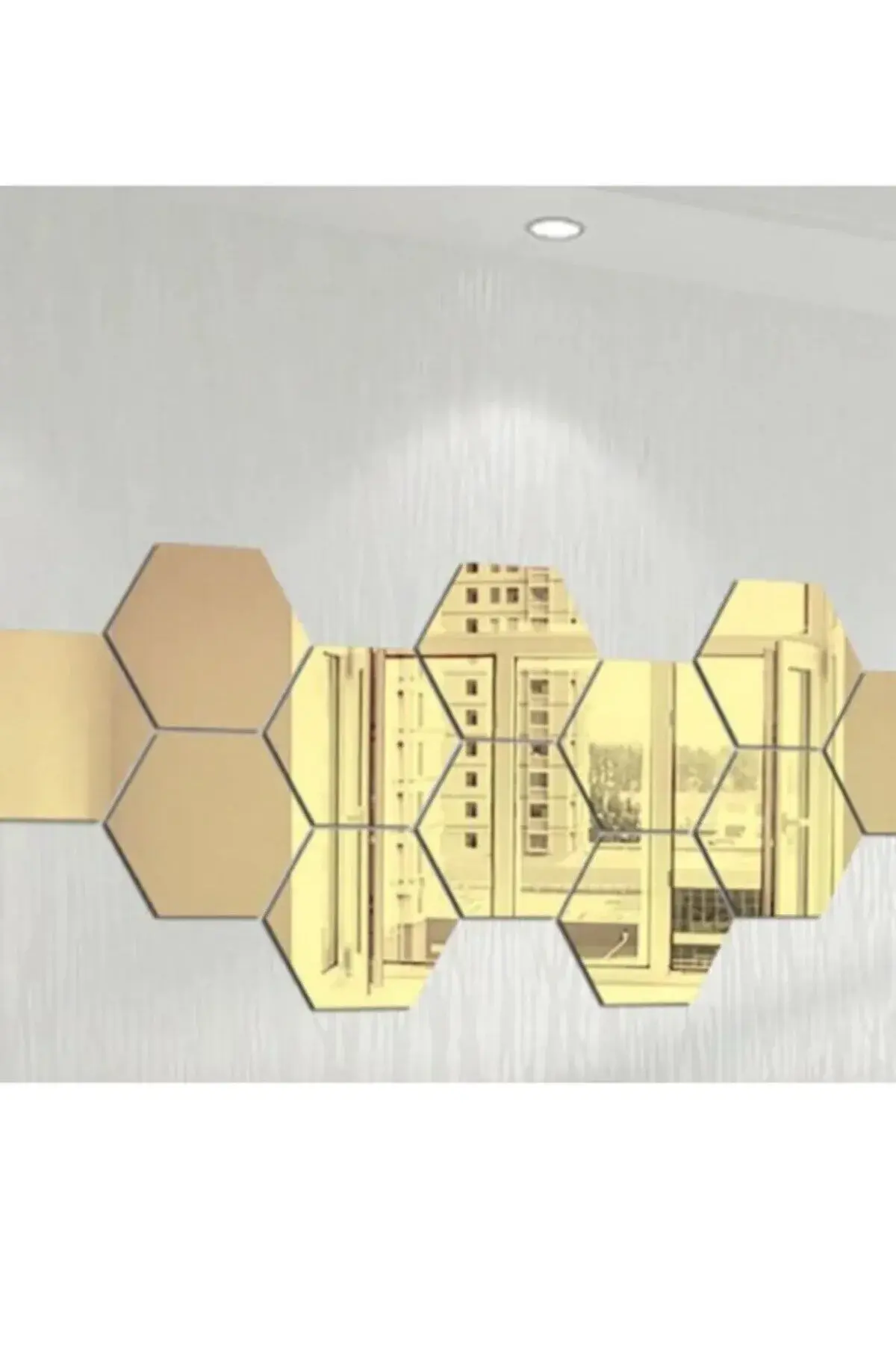 Gold Pleksi 12 Parça Petek Şekilli Duvar Dekoru Salon Oturma Yatak Odası Antre Için 120x40cm Ayna